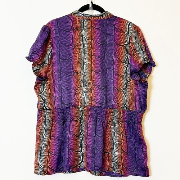 East 5th Satin Snakeskin Stripe Blouse Multicolor Bold Print, Size 1X - Picture 4 of 10